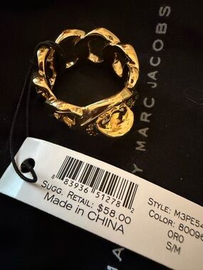 Marc by Marc Jacobs Gold Chain-Link Logo Ring- size small which is like a 5-NWT